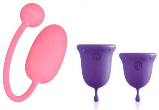 Подарочный набор: розовый тренажер Кегеля Magic Kegel Coach и фиолетовые менструальные чаши - Magic Motion
