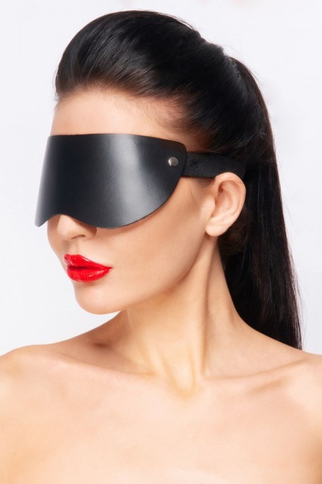 Черная кожаная маска без прорезей для глаз - Джага-Джага - купить с доставкой в Нижнем Новгороде