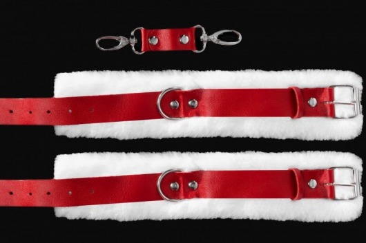 Бело-красные наручники из натуральной кожи с нежным мехом - Джага-Джага - купить с доставкой в Нижнем Новгороде