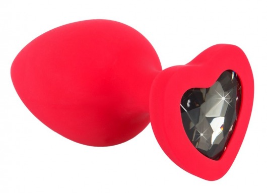 Красная силиконовая анальная пробка с черным стразом-сердечком - 7,9 см. - Orion - купить с доставкой в Нижнем Новгороде