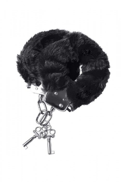 Черные меховые наручники с металлическим крепежом - Штучки-дрючки - купить с доставкой в Нижнем Новгороде