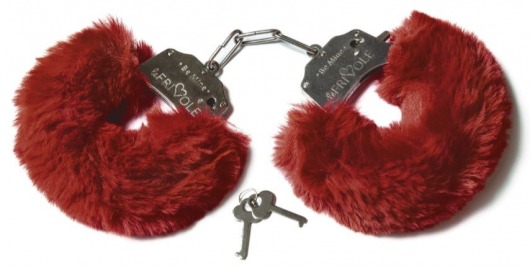 Шикарные бордовые меховые наручники с ключиками - Le Frivole - купить с доставкой в Нижнем Новгороде