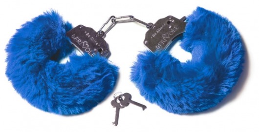 Шикарные синие меховые наручники с ключиками - Le Frivole - купить с доставкой в Нижнем Новгороде