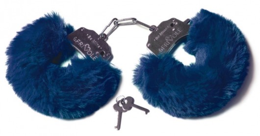 Шикарные темно-синие меховые наручники с ключиками - Le Frivole - купить с доставкой в Нижнем Новгороде