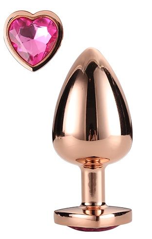 Золотистая анальная втулка с кристаллом-сердечком розового цвета - 7,1 см. - Dream Toys - купить с доставкой в Нижнем Новгороде