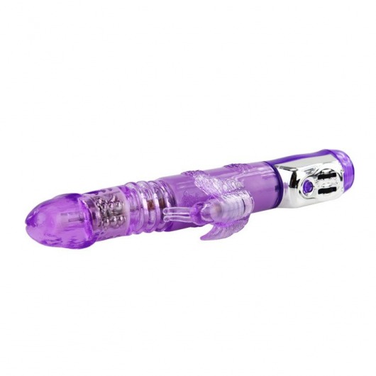 Фиолетовый вибратор с клиторальной бабочкой, ротацией и движением Up/Down - 24 см. - Baile