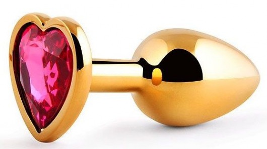 Золотистая анальная пробка с малиновым кристаллом-сердечком - 7 см. - Anal Jewelry Plug - купить с доставкой в Нижнем Новгороде