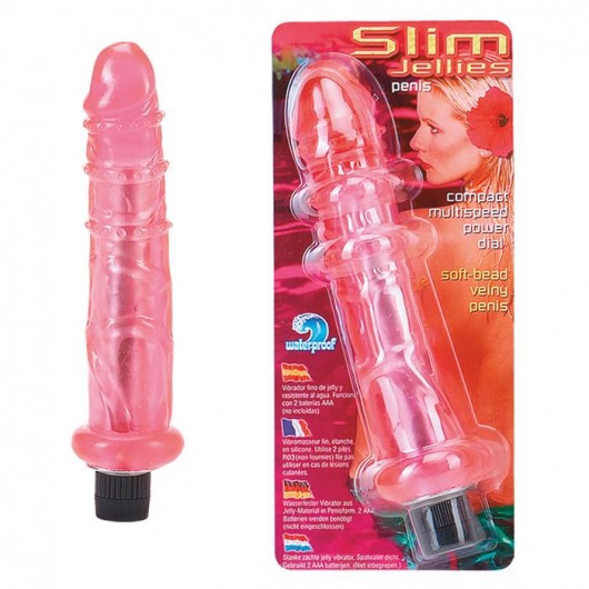 Рельефный розовый вибратор SLIM JELLY VIBE HOT PINK - 15,2 см. - Seven Creations
