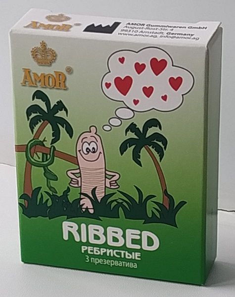 Ребристые презервативы AMOR Ribbed  Яркая линия  - 3 шт. - AMOR - купить с доставкой в Нижнем Новгороде