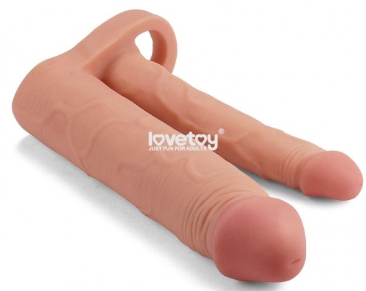 Телесная насадка для двойного проникновения Add 2 Pleasure X Tender Double Penis Sleeve - 20 см. - Lovetoy - в Нижнем Новгороде купить с доставкой