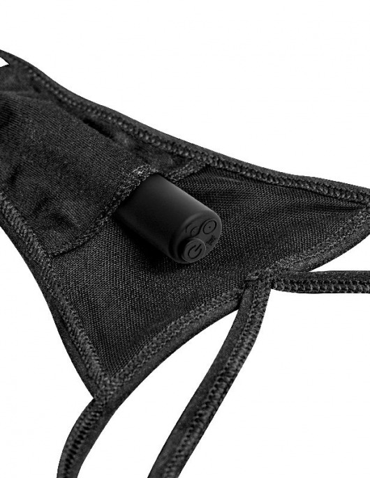 Черные трусики Remote Lace Peek-a-Boo S-M-L с вибрацией и анальным стимулятором - Pipedream