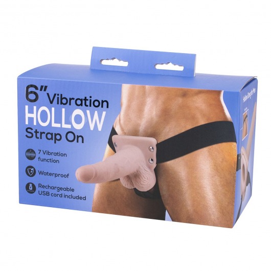 Полый страпон с вибрацией 6″ Vibration Hollow Strap-on - 17 см. - Seven Creations - купить с доставкой в Нижнем Новгороде