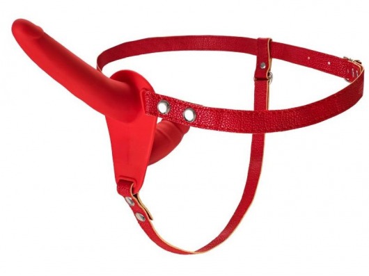 Красный страпон на ремнях с вагинальной пробкой - 15 см. - ToyFa - купить с доставкой в Нижнем Новгороде