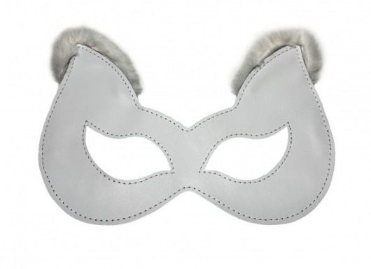 Белая маска из натуральной кожи с мехом на ушках - БДСМ Арсенал - купить с доставкой в Нижнем Новгороде