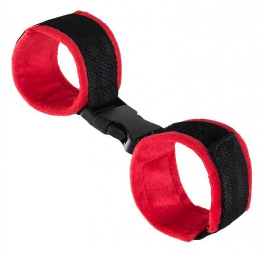 Красно-черные велюровые наручники Anonymo - ToyFa - купить с доставкой в Нижнем Новгороде