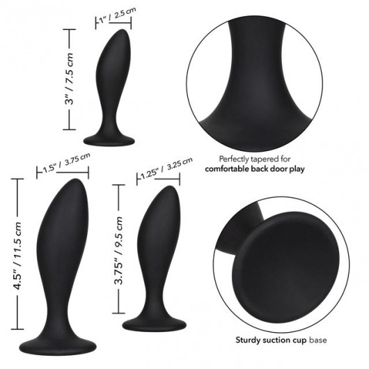 Набор из трех черных анальных пробок Silicone Anal Curve Kit - California Exotic Novelties