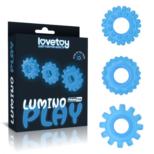 Набор из 3 голубых, светящихся в темноте эрекционных колец Lumino Play - Lovetoy - в Нижнем Новгороде купить с доставкой