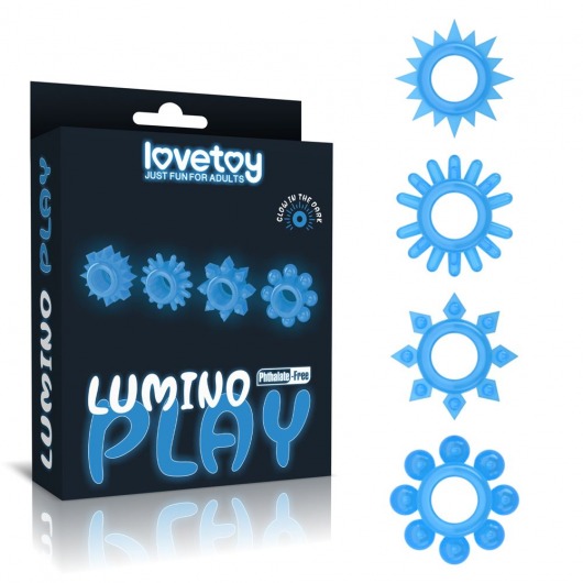 Набор из 4 голубых, светящихся в темноте эрекционных колец Lumino Play - Lovetoy - в Нижнем Новгороде купить с доставкой