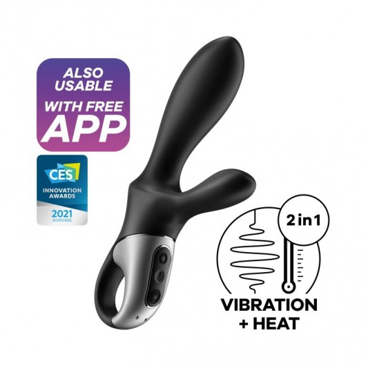 Черный анальный вибратор Heat Climax+ с функцией нагрева - 20,6 см. - Satisfyer - в Нижнем Новгороде купить с доставкой