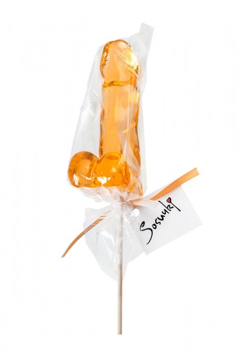 Оранжевый леденец в форме пениса со вкусом аморетто - Sosuчki - купить с доставкой в Нижнем Новгороде