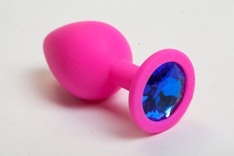 Розовая силиконовая пробка с синим кристаллом - 7 см. - Главсексмаг