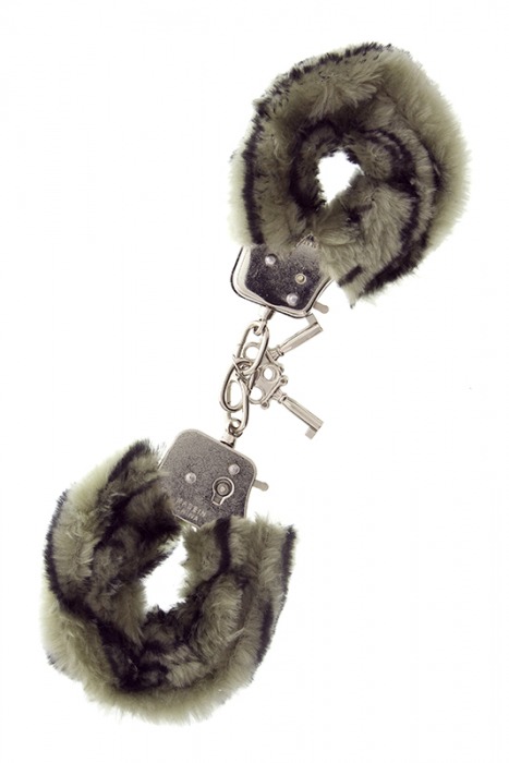 Металлические наручники с чёрно-серой меховой опушкой - Dream Toys - купить с доставкой в Нижнем Новгороде