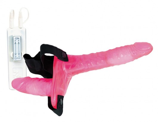 Поясной розовый виброфаллос с вагинальной пробкой - 17,5 см. - NMC - купить с доставкой в Нижнем Новгороде