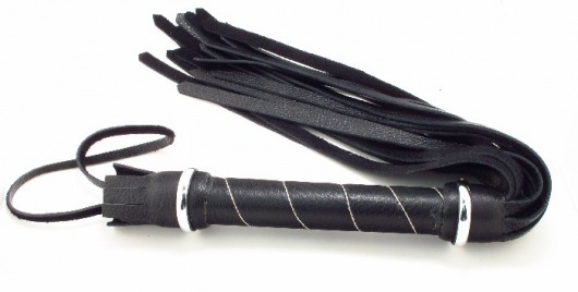 Чёрная кожаная плётка с белой строчкой на рукояти - БДСМ Арсенал - купить с доставкой в Нижнем Новгороде