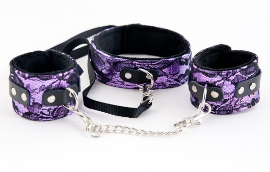 Пурпурный кружевной набор: ошейник и наручники - ToyFa - купить с доставкой в Нижнем Новгороде