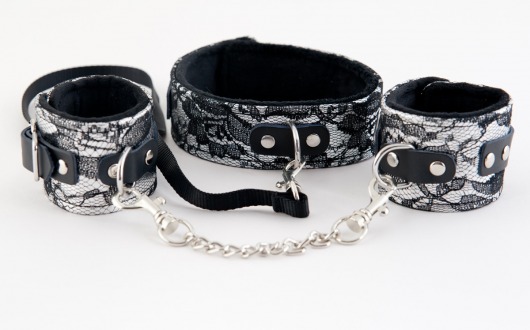 Кружевной набор серебристого цвета: ошейник и наручники - ToyFa - купить с доставкой в Нижнем Новгороде