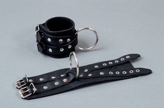 Чёрные кожаные наручники  Крест - Подиум - купить с доставкой в Нижнем Новгороде