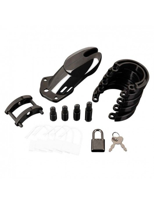 Черная акриловая клетка целомудрия для члена с замком - BlueLine - купить с доставкой в Нижнем Новгороде