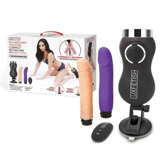 Портативная секс-машина Thrusting Compact Sex Machine c 2 насадками - Lux Fetish - купить с доставкой в Нижнем Новгороде