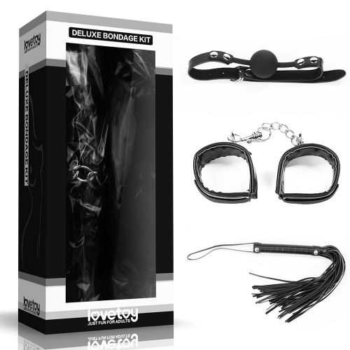 БДСМ-набор Deluxe Bondage Kit: наручники, плеть, кляп-шар - Lovetoy - купить с доставкой в Нижнем Новгороде
