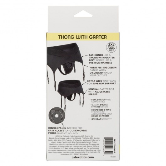 Черные трусики для страпона Thong with Garter размера 2XL/3XL - California Exotic Novelties - купить с доставкой в Нижнем Новгороде