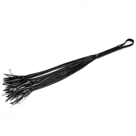 Чёрная плеть с лаковыми хвостиками - 79 см. - Lux Fetish - купить с доставкой в Нижнем Новгороде