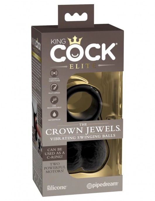 Черная вибронасадка King Cock Ellite The Crown Jewels - Pipedream - в Нижнем Новгороде купить с доставкой