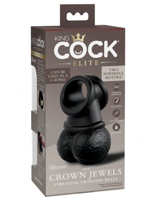 Черная вибронасадка King Cock Ellite The Crown Jewels - Pipedream - в Нижнем Новгороде купить с доставкой