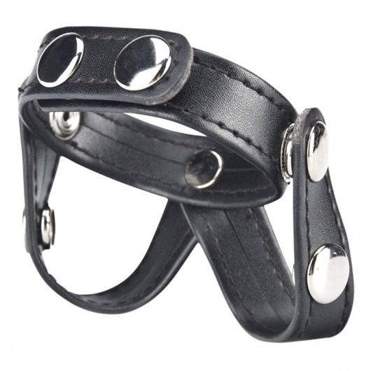 Кольцо на пенис с разделителем мошонки из искусственной кожи на клепках V-STYLE COCK RING - BlueLine - в Нижнем Новгороде купить с доставкой