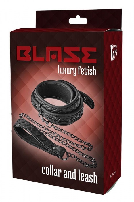 Черный ошейник с поводком COLLAR LEASH DIAMOND - Dream Toys - купить с доставкой в Нижнем Новгороде