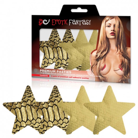 Набор из золотых пэстисов-звезд однотонных и с рисунком Glam-o-Rama - Erotic Fantasy купить с доставкой