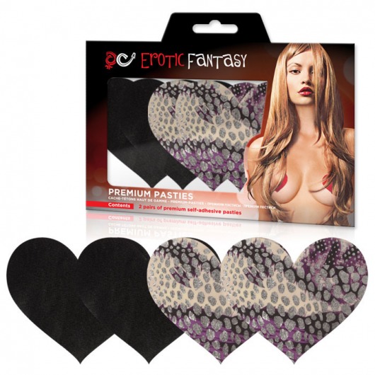 Набор из пэстисов-сердец черного цвета и с рисунком Animal Sprint - Erotic Fantasy купить с доставкой