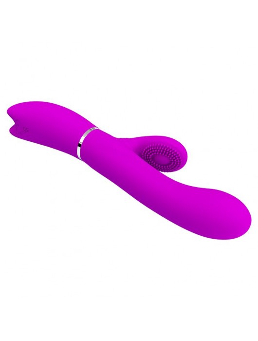 Лиловый вибратор-кролик с подвижной клиторальной щеточкой Clitoris Vibrator - 20,8 см. - Baile