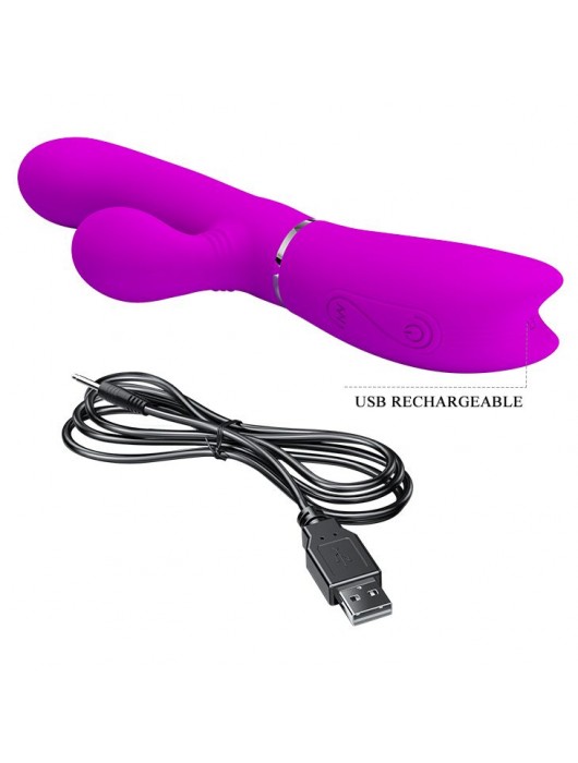 Лиловый вибратор-кролик с подвижной клиторальной щеточкой Clitoris Vibrator - 20,8 см. - Baile