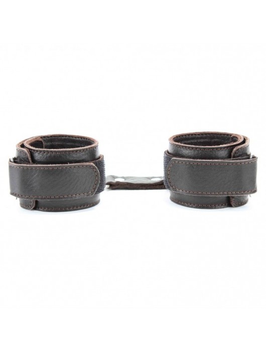 Коричневые кожаные оковы с клепками - БДСМ Арсенал - купить с доставкой в Нижнем Новгороде