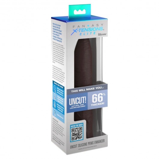 Коричневая насадка-удлинитель Uncut Silicone Penis Enhancer - 17,8 см. - Pipedream - в Нижнем Новгороде купить с доставкой