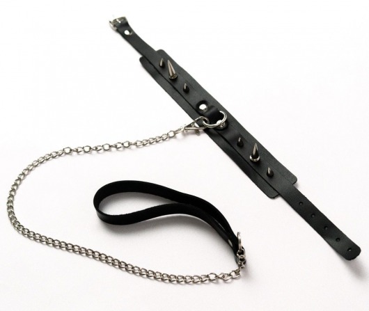 Черный ошейник с шипами и поводком - Crazy Handmade - купить с доставкой в Нижнем Новгороде