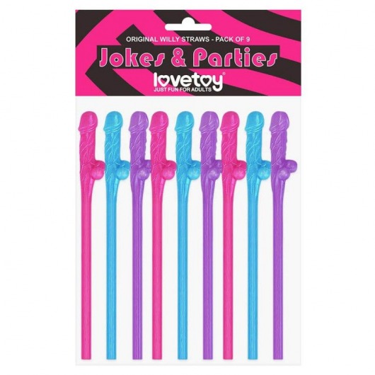 Разноцветные сувенирные коктейльные трубочки с пенисами Original Willy Straws - 9 шт. - Lovetoy - купить с доставкой в Нижнем Новгороде