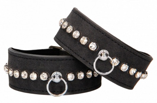 Черные наручники Diamond Studded Wrist Cuffs - Shots Media BV - купить с доставкой в Нижнем Новгороде