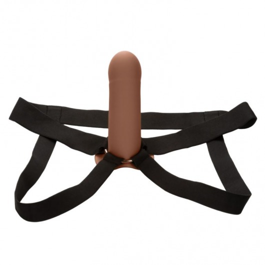 Коричневый фаллопротез из силикона Extension with Harness - 15,75 см. - California Exotic Novelties - купить с доставкой в Нижнем Новгороде